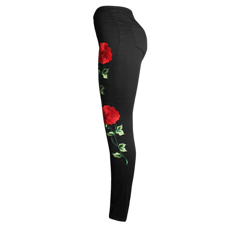 Rose Applique Black Jeans – Kanndie
