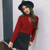 Lace up knitted sweater, kanndie, outerwear, sweaters, pullovers, bandage sweater, cut out sweater