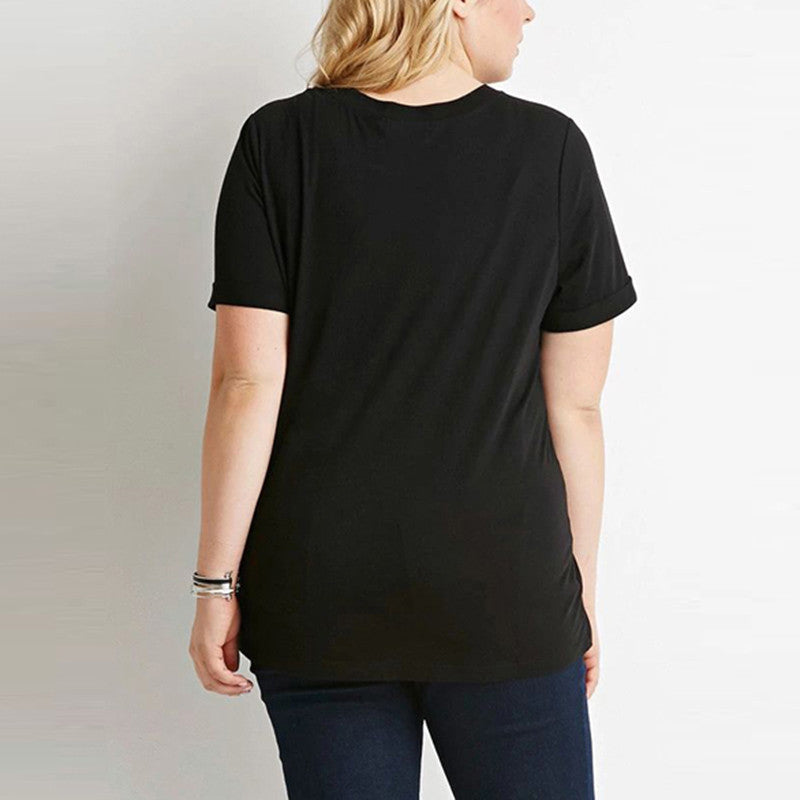 Solid Black Casual Tee, Black Tops, Plus Size T-Shirts, Plus Size Tops