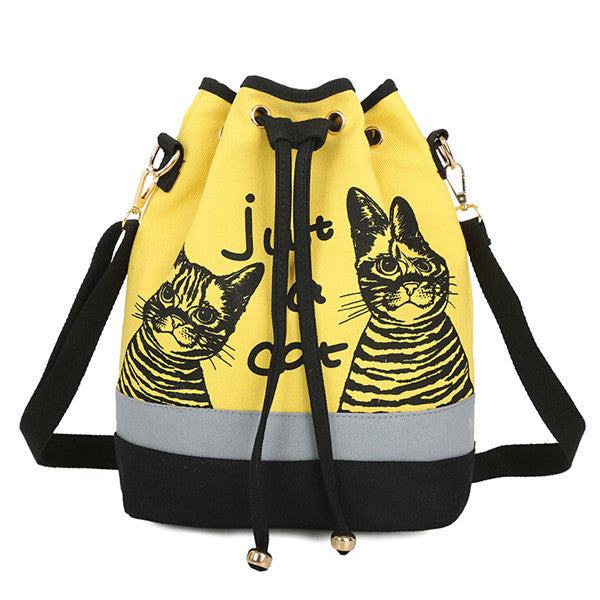 Cat Print Drawstring Messenger Bag