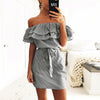 Off The Shoulder Ruffles Striped Dress