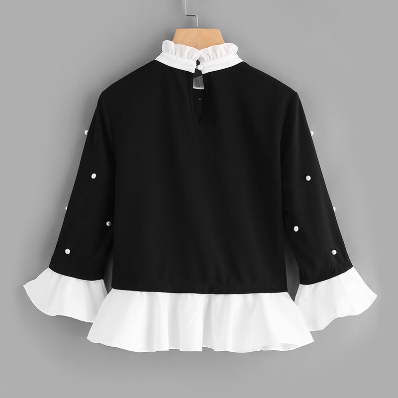 Ruffles-Top-Pearls-blouse-black-and-white-blouse