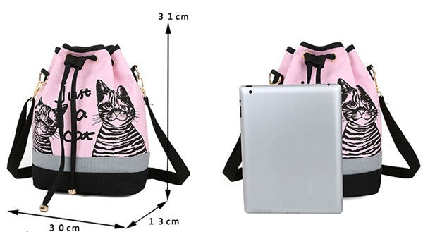Cat Print Drawstring Messenger Bag