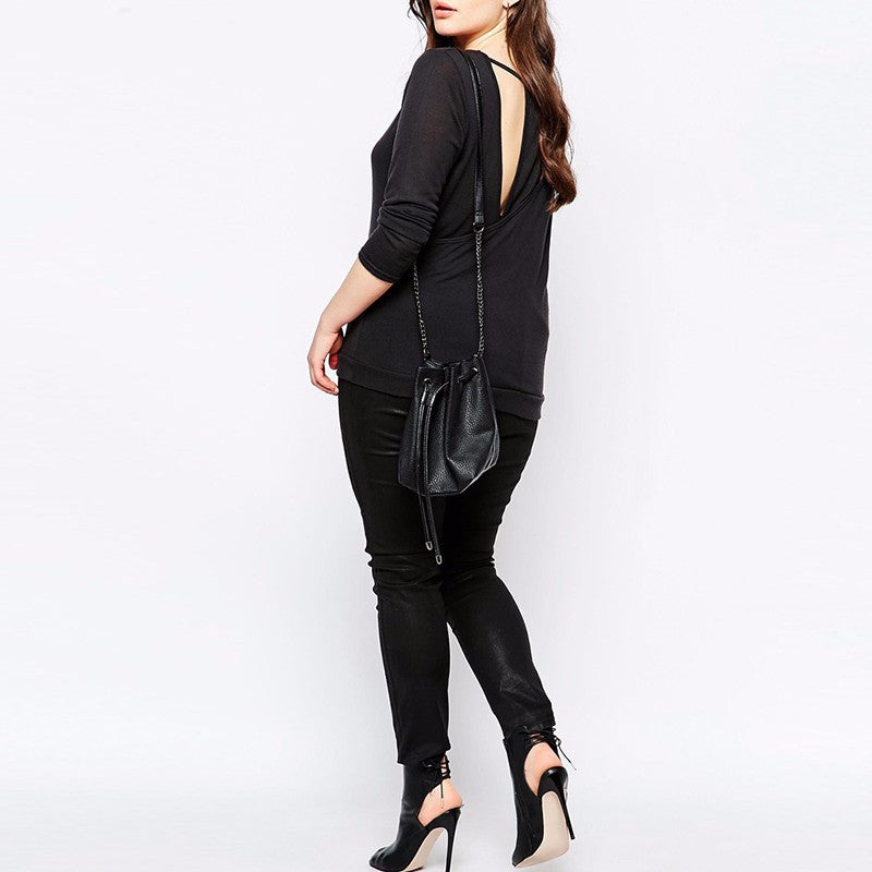 Hollow out back top, plus size tops, tops, Black top, plus size black top