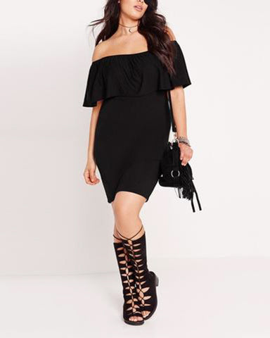 Lace Slash Shoulder Black Dress