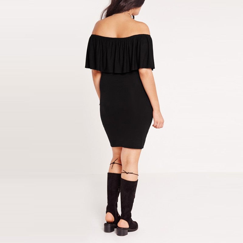 Off the shoulder black dress, ruffle dress, black dress, plus size black dress-kanndie