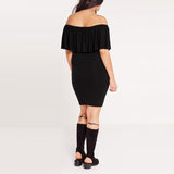 Off the shoulder black dress, ruffle dress, black dress, plus size black dress-kanndie