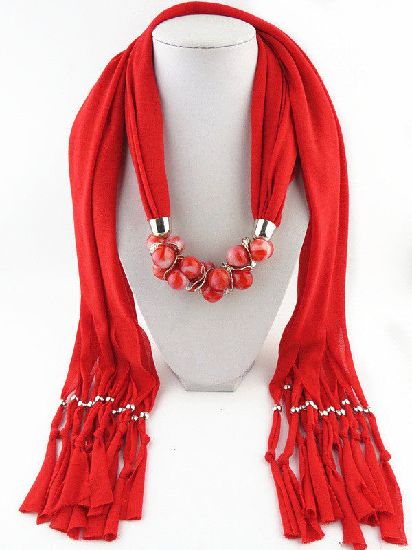 Beads Pendant Solid Scarf