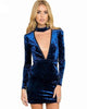 Low Cut Choker Velvet Mini Dress