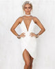 Front V Plunge Solid White Dress